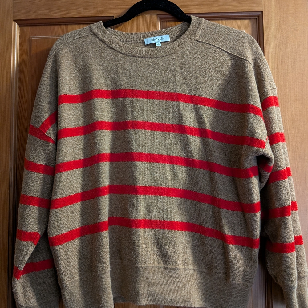 Madewell Tan Sweater with Red Stripes